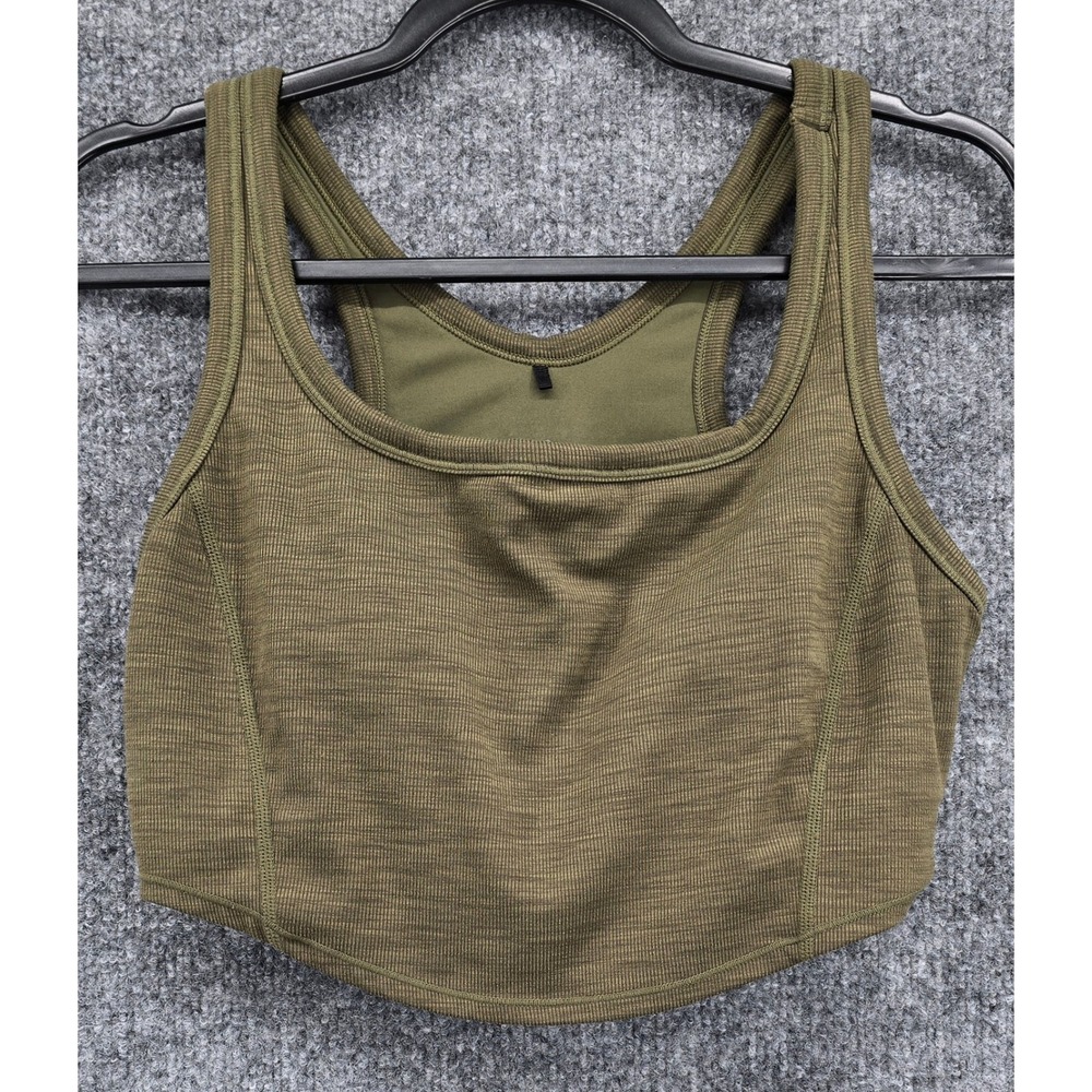 Prana Becksa Bralette Women M Olive Green Ribbed Yoga Crop Top Liner Gorpcore